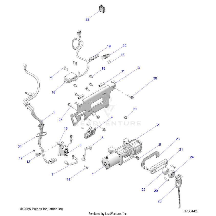 An Image of a Genuine Polaris Parts Schematic Diagram showing the schematic - BODY: WINCH - 2026 POLARIS RANGER 1000 XP NORTHSTAR ULTIMATE