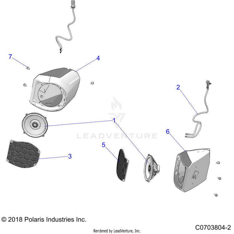An Image of a Genuine Polaris Parts Schematic Diagram showing the schematic - ACCESSORY: AUDIO FRONT SPEAKER - 2020 POLARIS GENERAL 1000 DELUXE