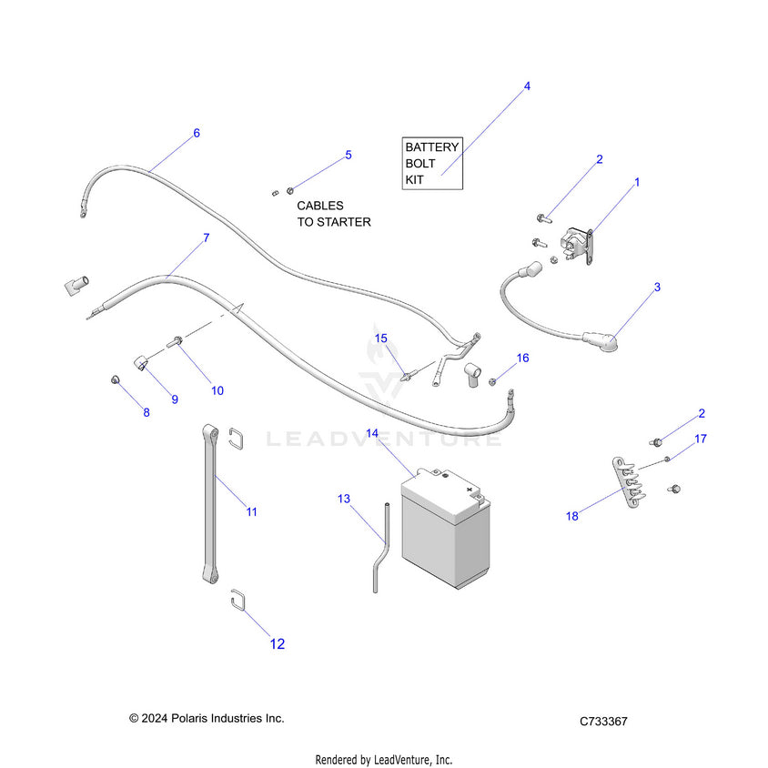 An Image of a Genuine Polaris Parts Schematic Diagram showing the schematic - ELECTRICAL: BATTERY - 2025 POLARIS RANGER 570 FULL SIZE