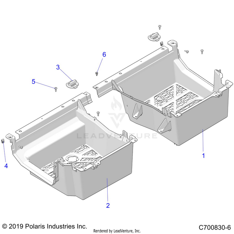 An Image of a Genuine Polaris Parts Schematic Diagram showing the schematic - BODY: REAR FLOOR - 2022 POLARIS GENERAL XP 4 1000 DELUXE