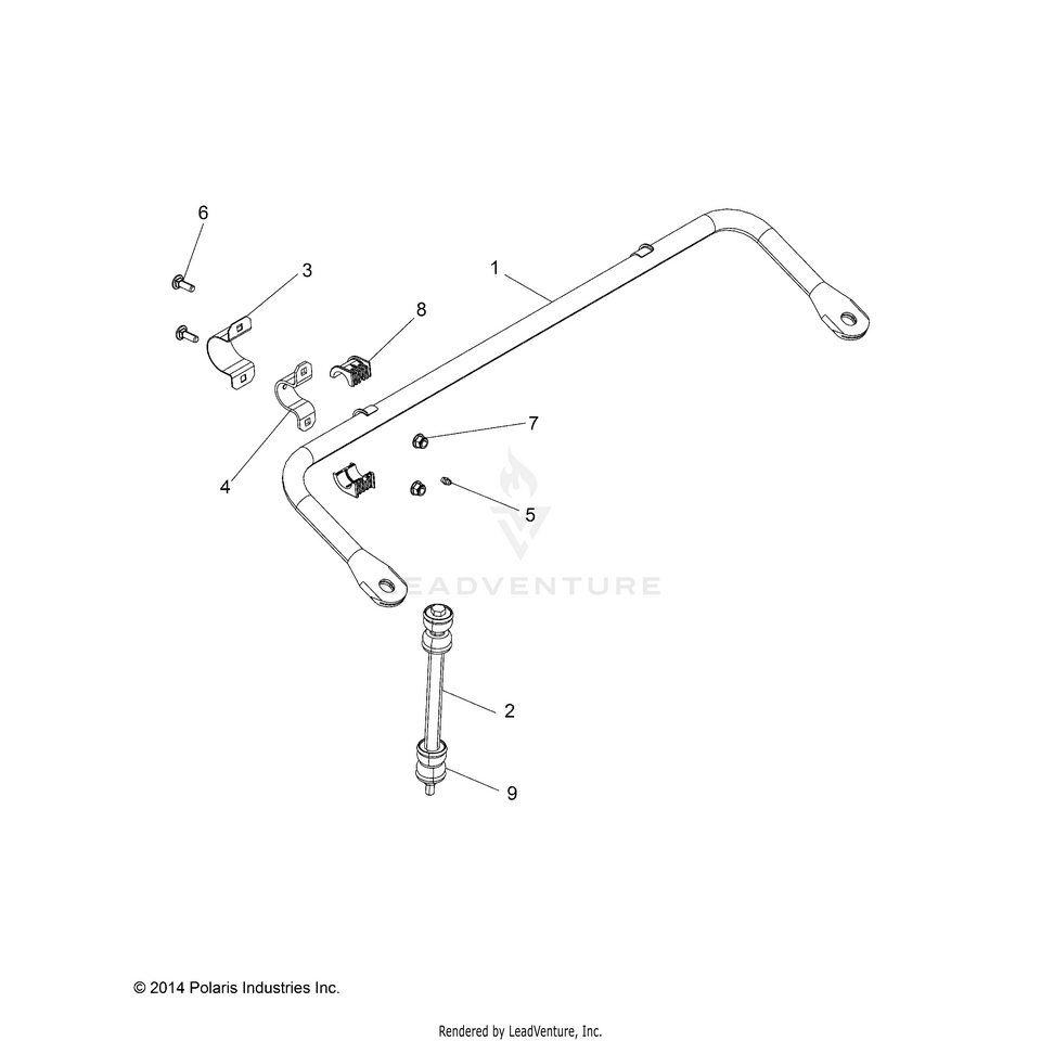 An Image of a Genuine Polaris Parts Schematic Diagram showing the schematic - SUSPENSION: STABILIZER BAR - 2015 POLARIS RANGER 570/EPS