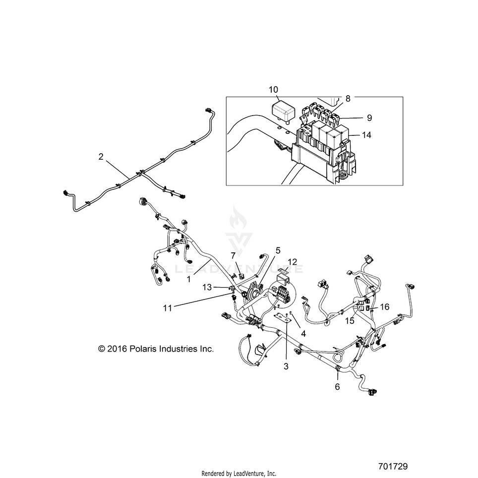 An Image of a Genuine Polaris Parts Schematic Diagram showing the schematic - ELECTRICAL: HARNESS - 2017 POLARIS RANGER XP 1000