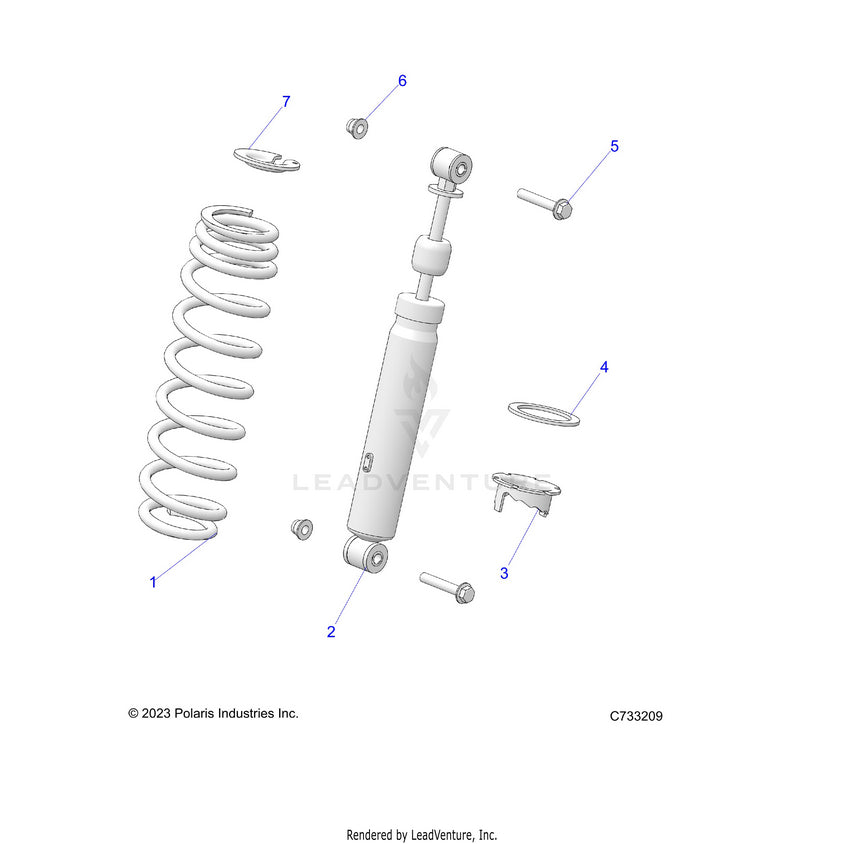 An Image of a Genuine Polaris Parts Schematic Diagram showing the schematic - SUSPENSION: REAR SHOCK MOUNTING NON EVAP - 2025 POLARIS RANGER 1000 XP NORTHSTAR PREMIUM TIP OUT WINDSHIELD