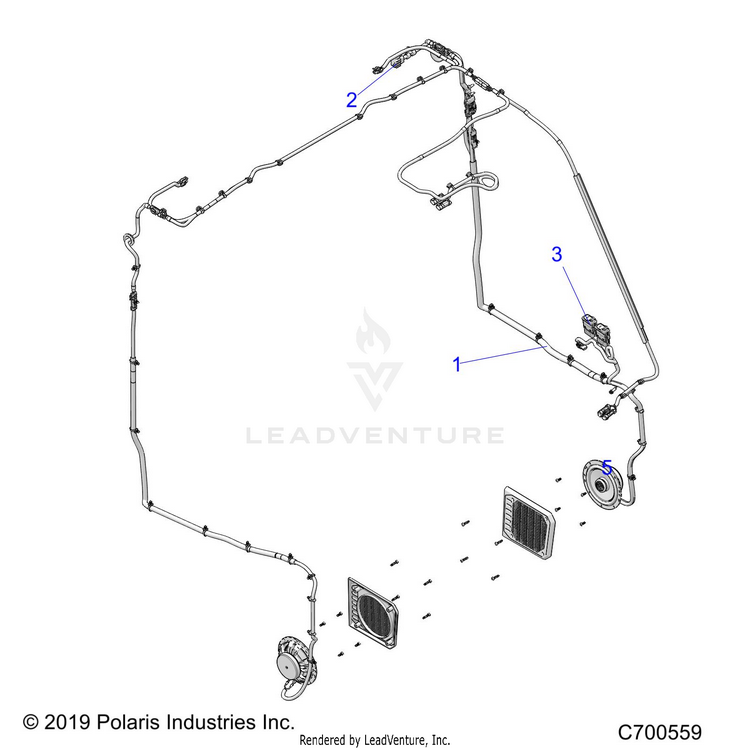 An Image of a Genuine Polaris Parts Schematic Diagram showing the schematic - ELECTRICAL: DOOR/WINDOW PREM COMPONENTS - 2019 POLARIS RANGER CREW XP 1000 NORTHSTAR FACTORY CHOICE
