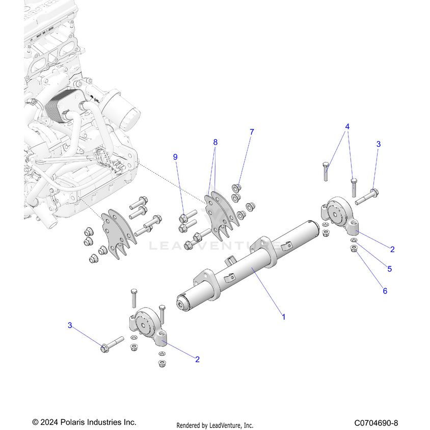 An Image of a Genuine Polaris Parts Schematic Diagram showing the schematic - ENGINE: MOUNTING & LONG BLOCK - 2024 POLARIS XPEDITION XP5 ULTIMATE