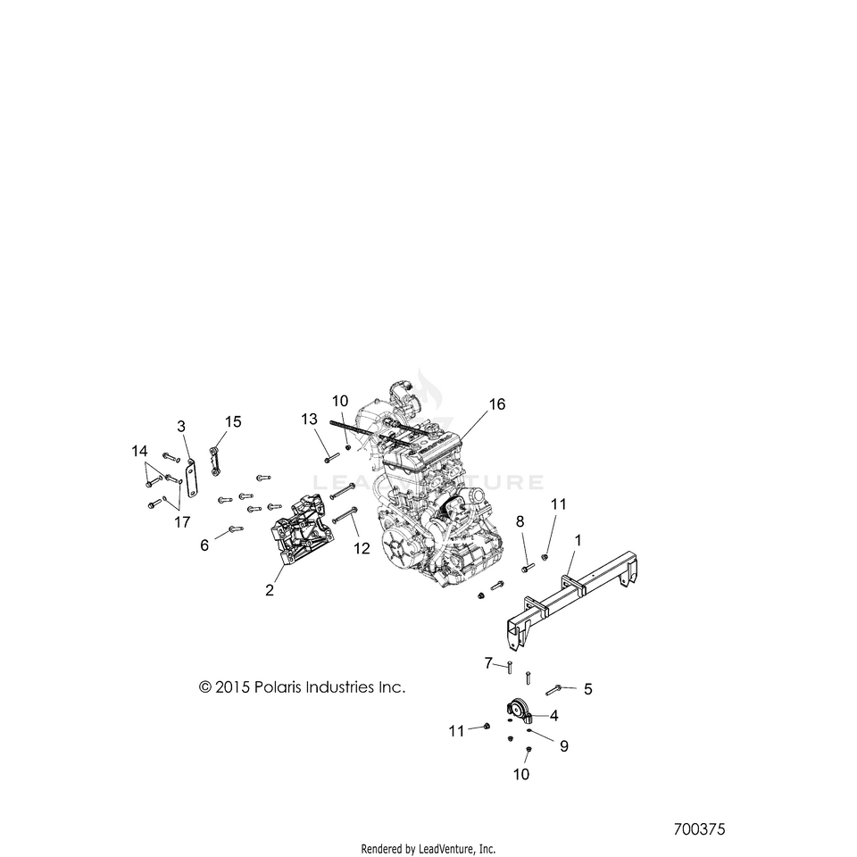 An Image of a Genuine Polaris Parts Schematic Diagram showing the schematic - ENGINE: MOUNTING & LONG BLOCK - 2018 POLARIS RANGER CREW XP 900 6P SP