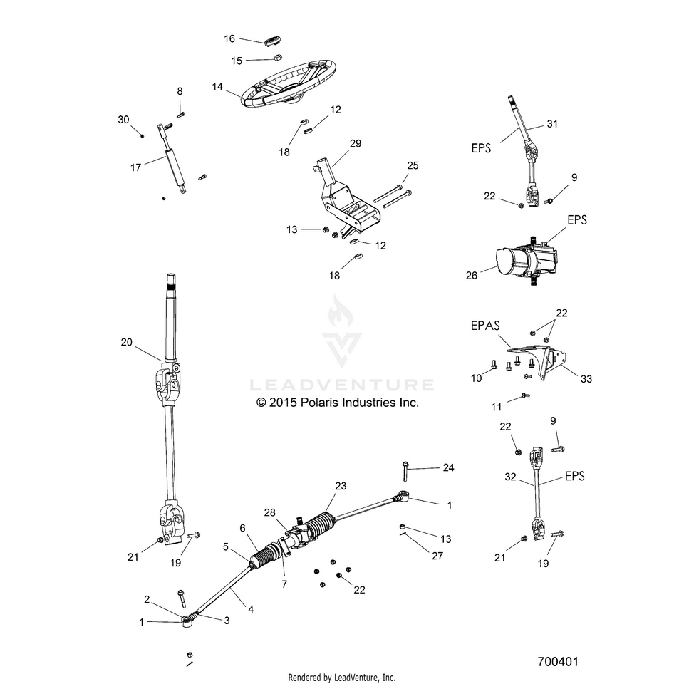 An Image of a Genuine Polaris Parts Schematic Diagram showing the schematic - STEERING: STEERING - 2018 POLARIS RANGER XP 900
