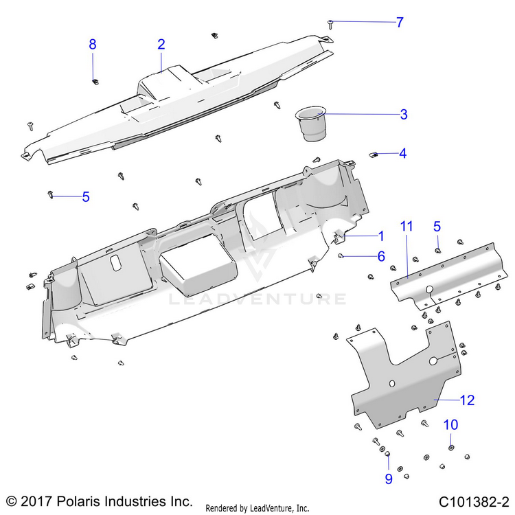 An Image of a Genuine Polaris Parts Schematic Diagram showing the schematic - BODY: DASH - 2022 POLARIS RANGER 150 EFI