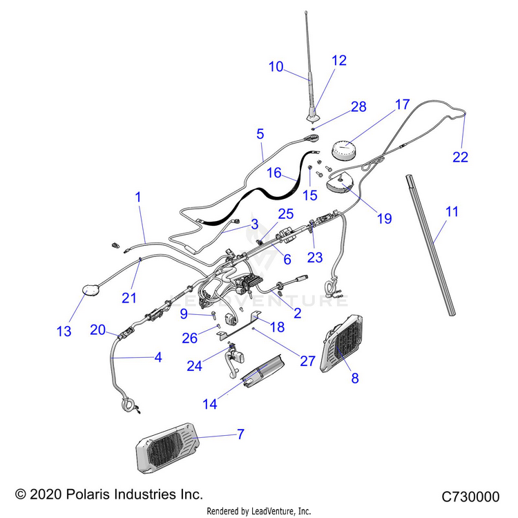An Image of a Genuine Polaris Parts Schematic Diagram showing the schematic - ELECTRICAL: DASH RC - 2021 POLARIS RANGER CREW XP 1000 RIDE COMMAND