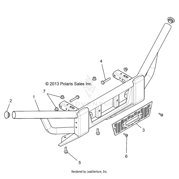 An Image of a Genuine Polaris Parts Schematic Diagram showing the schematic - CHASSIS: FRONT BUMPER - 2017 POLARIS RANGER CREW 900 6P SP