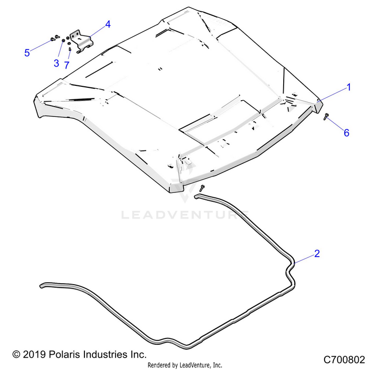 An Image of a Genuine Polaris Parts Schematic Diagram showing the schematic - ACCESSORY: ROOF - 2020 POLARIS GENERAL 1000 DELUXE OPT1
