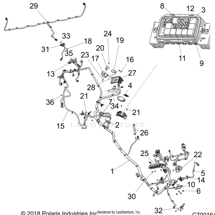 An Image of a Genuine Polaris Parts Schematic Diagram showing the schematic - ELECTRICAL: WIRE HARNESS - 2020 POLARIS RANGER CREW XP 1000 EPS NORTHSTAR