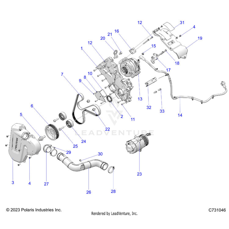 An Image of a Genuine Polaris Parts Schematic Diagram showing the schematic - ENGINE: ALTERNATOR - 2024 POLARIS RANGER XD 1500 NORTHSTAR