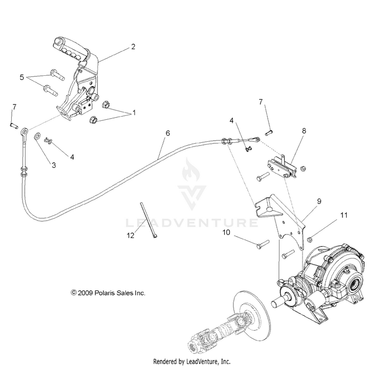 An Image of a Genuine Polaris Parts Schematic Diagram showing the schematic - BRAKES: PARK BRAKE - 2016 POLARIS RANGER 800 6X6