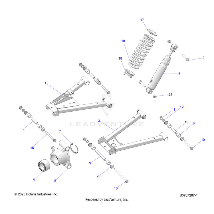 An Image of a Genuine Polaris Parts Schematic Diagram showing the schematic - SUSPENSION: REAR CONTROL ARMS & SHOCK - 2026 POLARIS RANGER 570 EPS