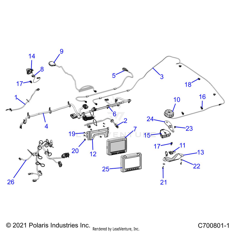 An Image of a Genuine Polaris Parts Schematic Diagram showing the schematic - ELECTRICAL: AUDIO RIDE COMMAND - 2022 POLARIS GENERAL XP 1000 TRAILHEAD LE