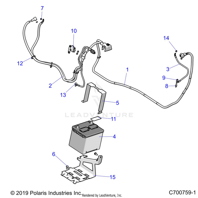 An Image of a Genuine Polaris Parts Schematic Diagram showing the schematic - ELECTRICAL: BATTERY - 2021 POLARIS RANGER XP 1000 RIDE COMMAND