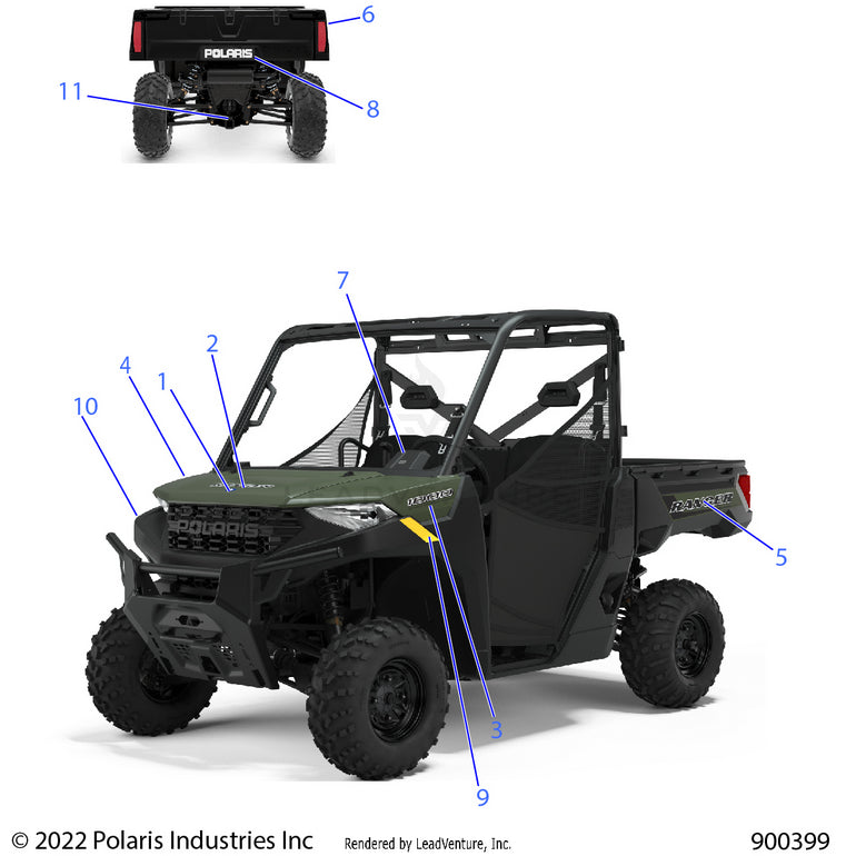 An Image of a Genuine Polaris Parts Schematic Diagram showing the schematic - BODY: DECALS GRAPHICS - 2022 POLARIS RANGER 1000 EPS FULL SIZE