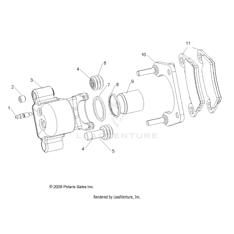 An Image of a Genuine Polaris Parts Schematic Diagram showing the schematic - BRAKES: REAR CALIPER - 2015 POLARIS RANGER 570 FULL SIZE