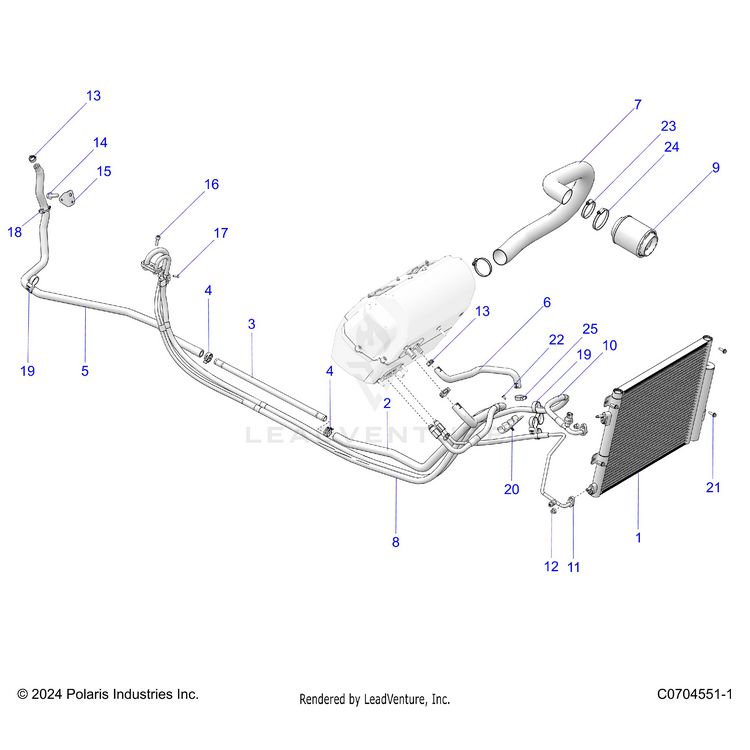 An Image of a Genuine Polaris Parts Schematic Diagram showing the schematic - BODY: HVAC CONDENSER AND HOSES - 2024 POLARIS XPEDITION XP NORTHSTAR