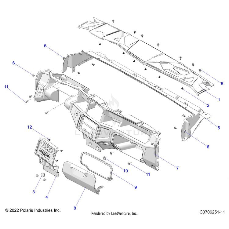 An Image of a Genuine Polaris Parts Schematic Diagram showing the schematic - BODY: DASH - 2024 POLARIS GENERAL XP 4 1000 ULTIMATE