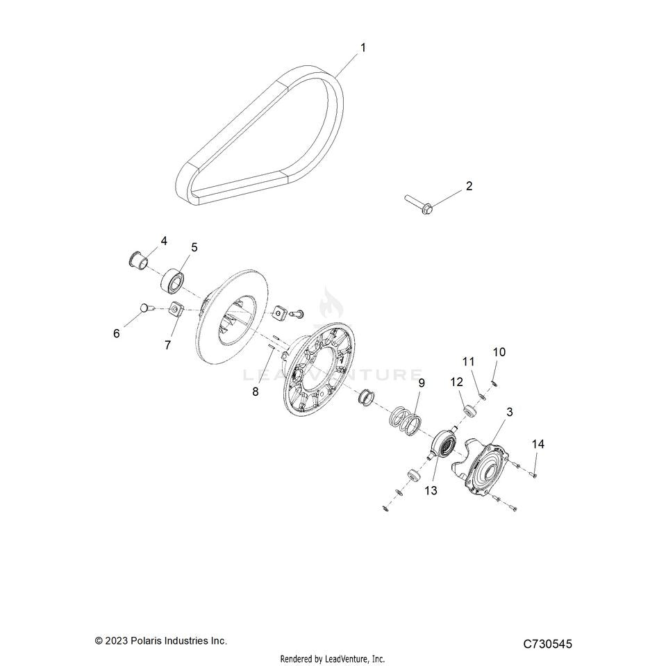 An Image of a Genuine Polaris Parts Schematic Diagram showing the schematic - DRIVE TRAIN: SECONDARY CLUTCH - 2023 POLARIS GENERAL XP 4 1000 PREMIUM