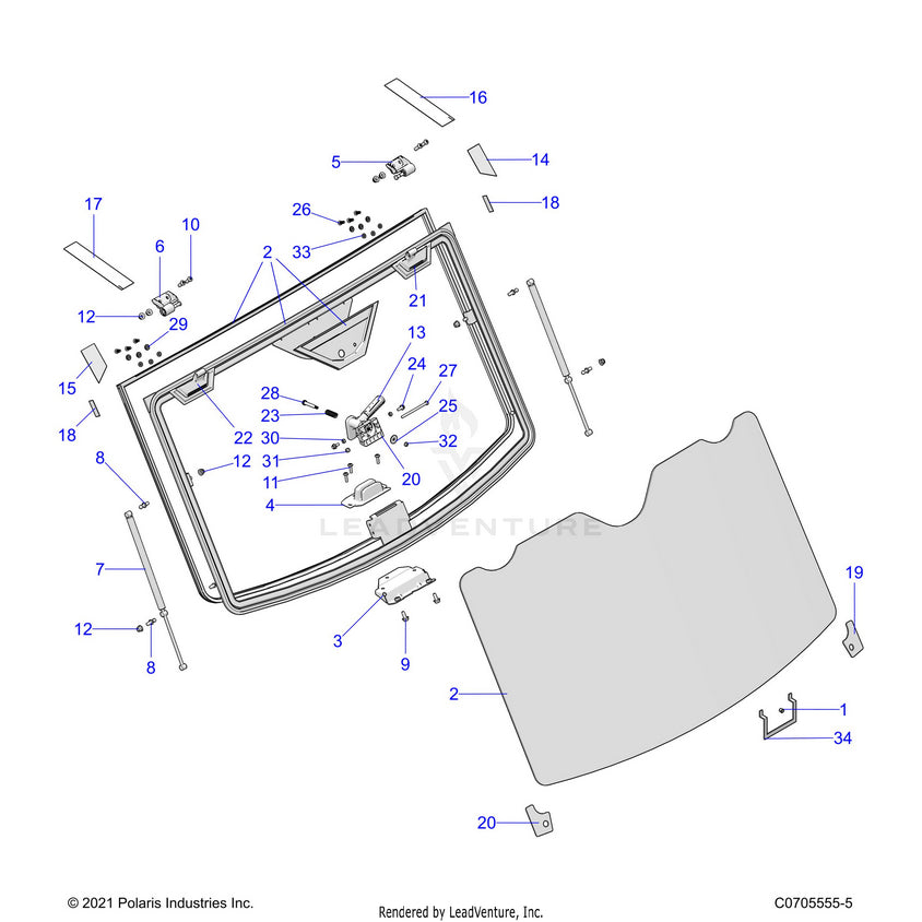 An Image of a Genuine Polaris Parts Schematic Diagram showing the schematic - BODY: WINDSHIELD TIP - 2022 POLARIS RANGER XP 1000 NORTHSTAR ULTIMATE EVAP