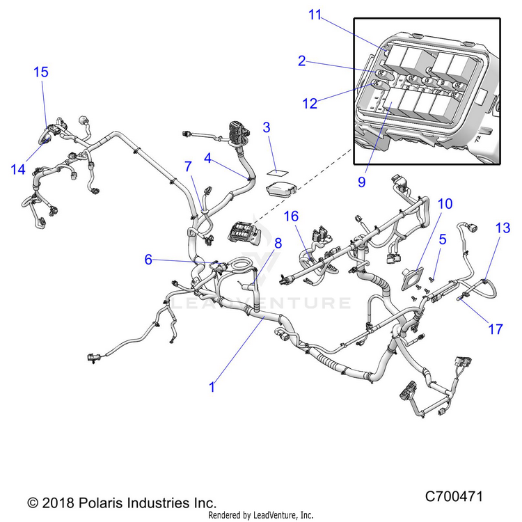 An Image of a Genuine Polaris Parts Schematic Diagram showing the schematic - ELECTRICAL: WIRE HARNESS - 2019 POLARIS RANGER 1000 FACTORY CHOICE