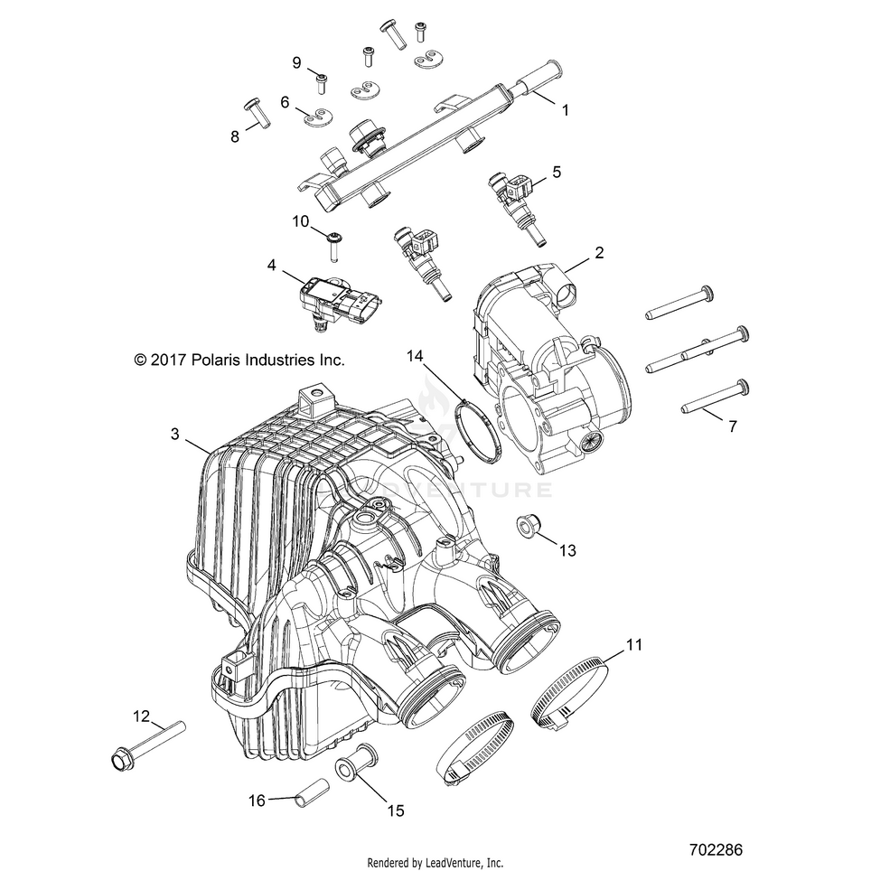 An Image of a Genuine Polaris Parts Schematic Diagram showing the schematic - ENGINE: AIR INTAKE MANIFOLD - 2018 POLARIS GENERAL 1000 EPS