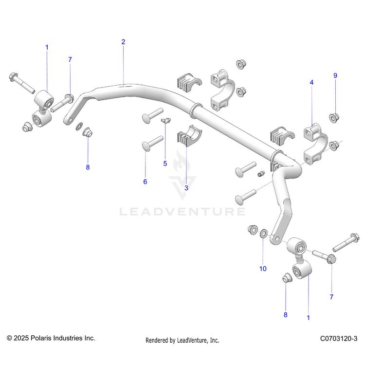 An Image of a Genuine Polaris Parts Schematic Diagram showing the schematic - SUSPENSION: REAR STABILIZER BAR - 2026 POLARIS GENERAL 1000 PREMIUM