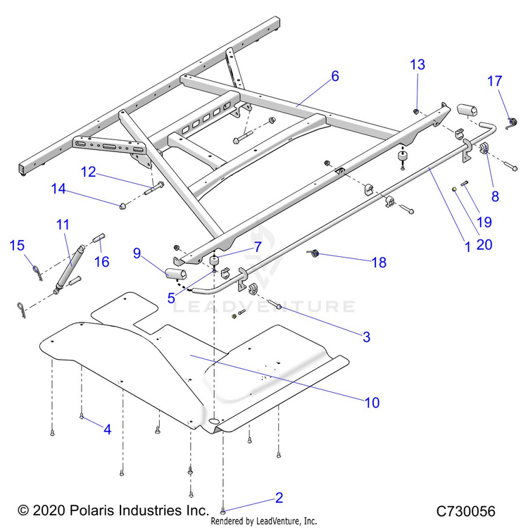 An Image of a Genuine Polaris Parts Schematic Diagram showing the schematic - BODY: BOX MOUNTING - 2021 POLARIS RANGER XP 1000 RIDE COMMAND