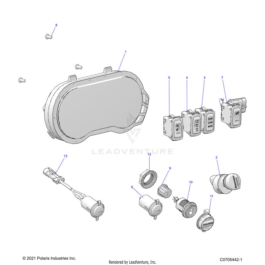 An Image of a Genuine Polaris Parts Schematic Diagram showing the schematic - ELECTRICAL: DASH INSTRUMENTS - 2022 POLARIS RANGER CREW XP 1000 BIG GAME EVAP