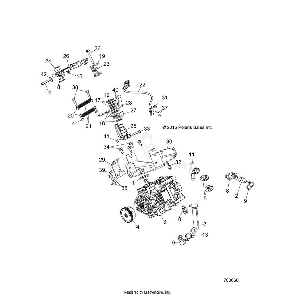 An Image of a Genuine Polaris Parts Schematic Diagram showing the schematic - DRIVE TRAIN: DRIVE PUMP - 2017 POLARIS RANGER HST