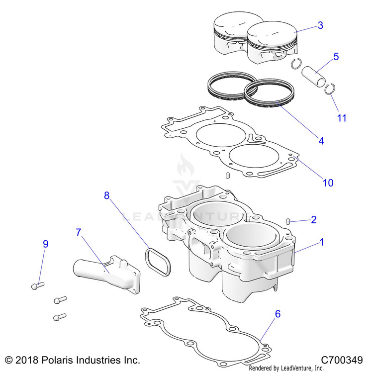 An Image of a Genuine Polaris Parts Schematic Diagram showing the schematic - ENGINE: CYLINDER & PISTON - 2020 POLARIS RANGER XP 1000 EPS NORTHSTAR RIDE COMMAND