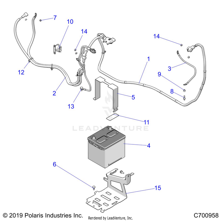 An Image of a Genuine Polaris Parts Schematic Diagram showing the schematic - ELECTRICAL: BATTERY - 2020 POLARIS RANGER XP 1000 TEXAS EDITION