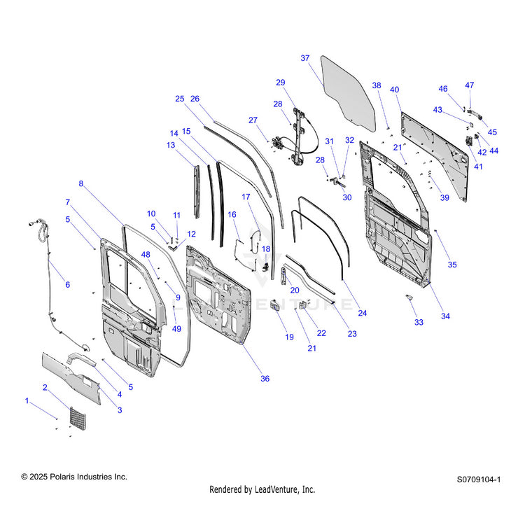 An Image of a Genuine Polaris Parts Schematic Diagram showing the schematic - BODY: DOORS FRONT - 2026 POLARIS RANGER XD 1500 NORTHSTAR ULTIMATE CREW TEXAS EDITION