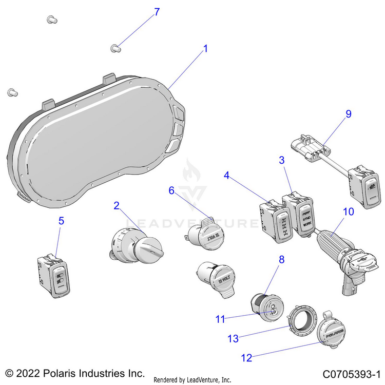 An Image of a Genuine Polaris Parts Schematic Diagram showing the schematic - ELECTRICAL: DASH INSTRUMENTS - 2022 POLARIS RANGER XP 1000 TRAIL BOSS EVAP