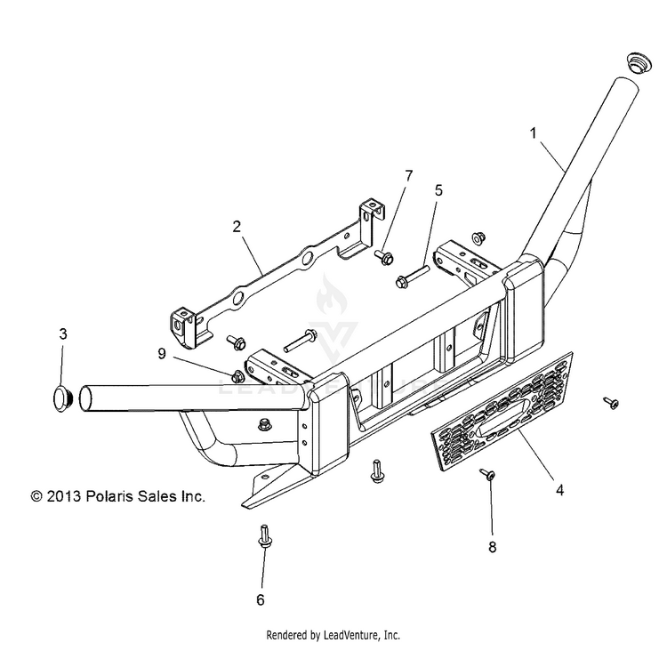 An Image of a Genuine Polaris Parts Schematic Diagram showing the schematic - CHASSIS: BUMPER FRONT - 2016 POLARIS RANGER HST