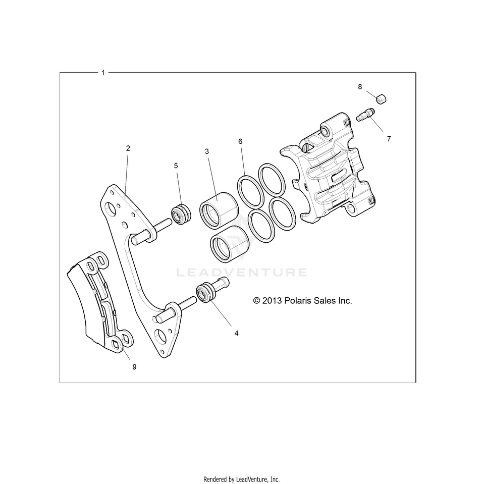 An Image of a Genuine Polaris Parts Schematic Diagram showing the schematic - BRAKES: FRONT CALIPER - 2019 POLARIS GENERAL 1000 4 EPS RIDE COMMAND