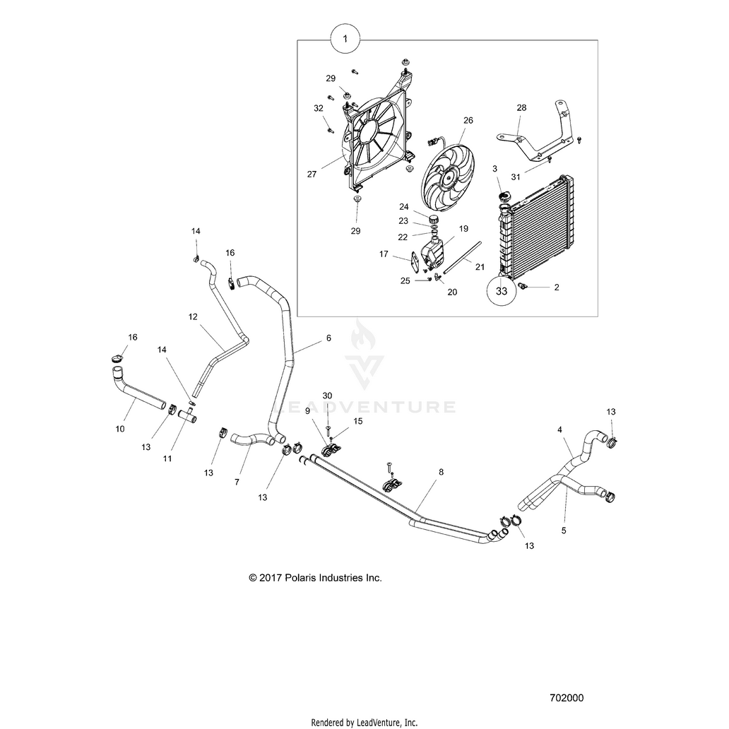 An Image of a Genuine Polaris Parts Schematic Diagram showing the schematic - ENGINE: COOLING SYSTEM - 2021 POLARIS RANGER 500 2WD