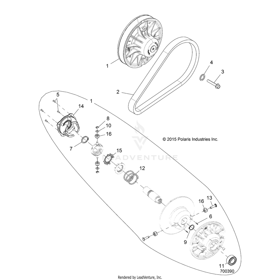 An Image of a Genuine Polaris Parts Schematic Diagram showing the schematic - DRIVE TRAIN: CLUTCH SECONDARY EBS - 2016 POLARIS RANGER 900 XP