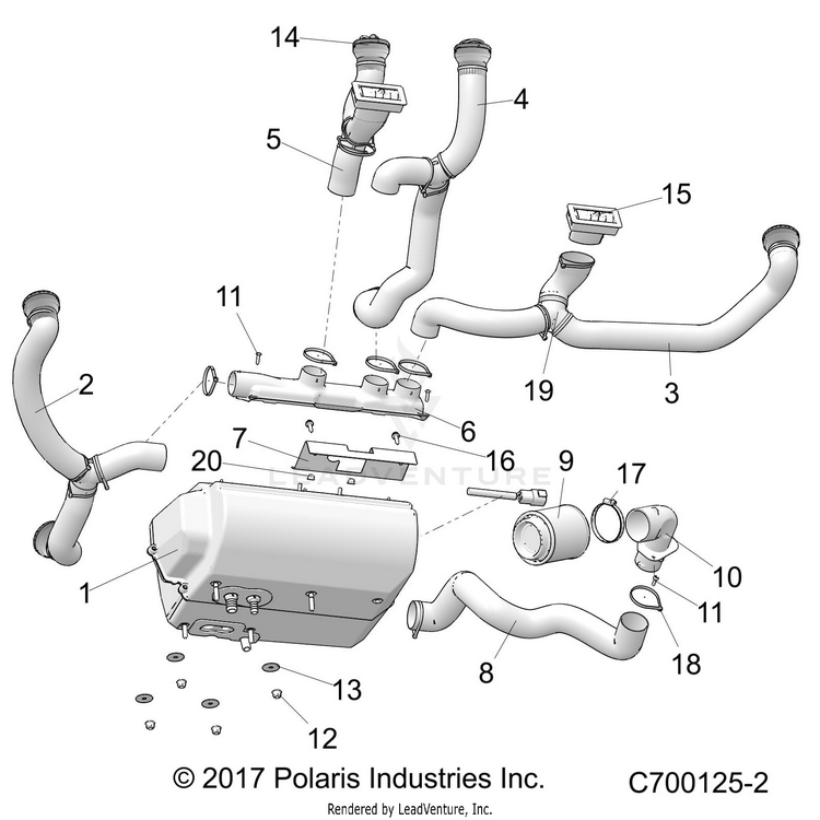 An Image of a Genuine Polaris Parts Schematic Diagram showing the schematic - BODY: HVAC DUCTING - 2022 POLARIS RANGER XP 1000 NORTHSTAR EVAP