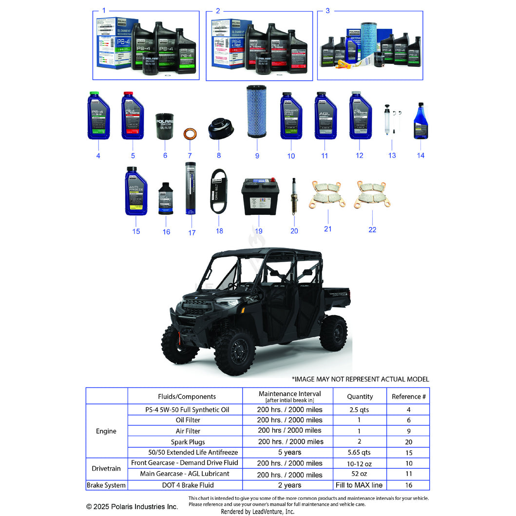 An Image of a Genuine Polaris Parts Schematic Diagram showing the schematic - *SERVICE & MAINTENANCE - 2025 POLARIS RANGER 1000 XP CREW PREMIUM