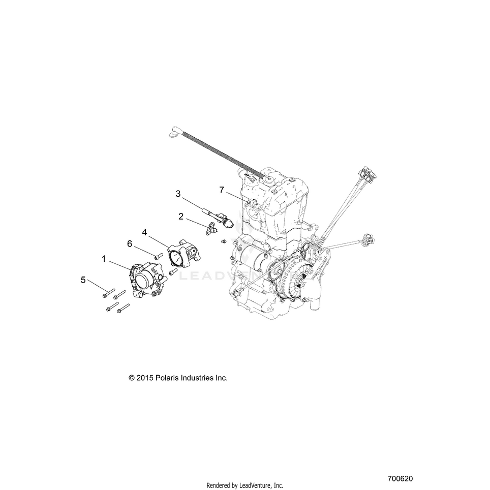 An Image of a Genuine Polaris Parts Schematic Diagram showing the schematic - ENGINE: THROTTLE BODY & FUEL RAIL - 2017 POLARIS RANGER 570