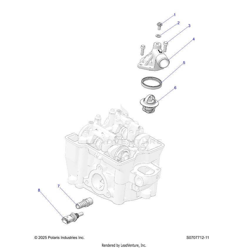An Image of a Genuine Polaris Parts Schematic Diagram showing the schematic - ENGINE: THERMOSTAT & COVER - 2026 POLARIS RANGER 500