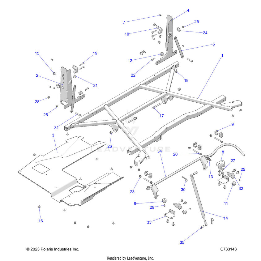 An Image of a Genuine Polaris Parts Schematic Diagram showing the schematic - BODY: BOX MOUNTING - 2025 POLARIS RANGER 570 CREW NORTHSTAR