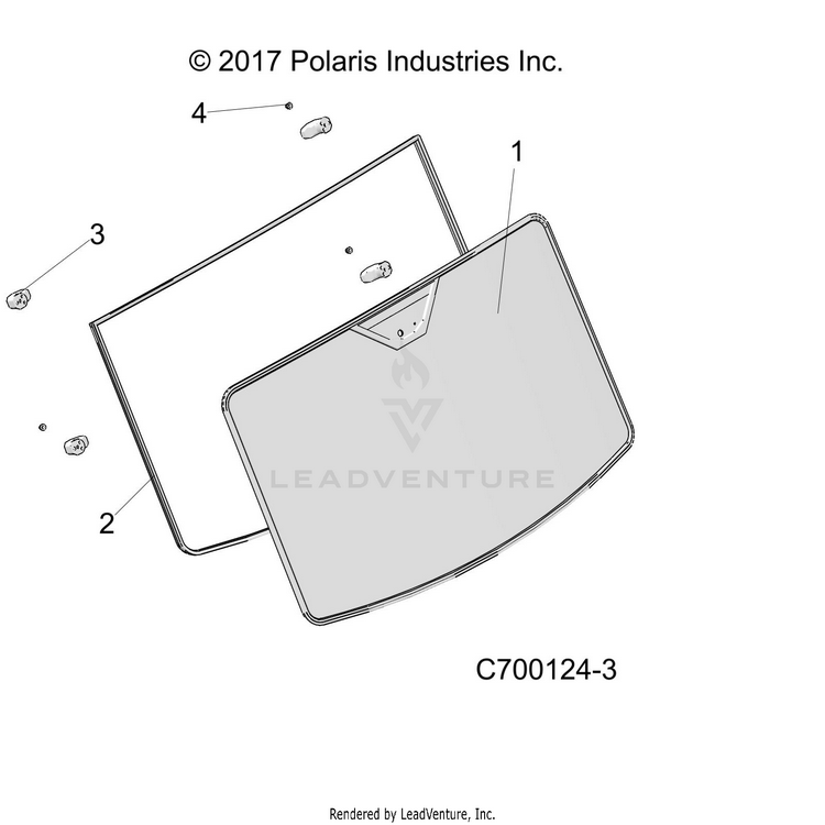 An Image of a Genuine Polaris Parts Schematic Diagram showing the schematic - BODY: WINDSHIELD FIXED - 2020 POLARIS RANGER XP 1000 EPS NORTHSTAR RIDE COMMAND