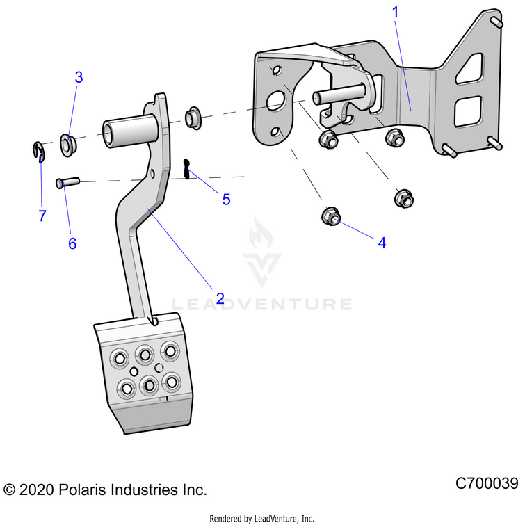 An Image of a Genuine Polaris Parts Schematic Diagram showing the schematic - BRAKES: PEDAL - 2020 POLARIS RANGER CREW XP 1000 NORTHSTAR ULTIMATE