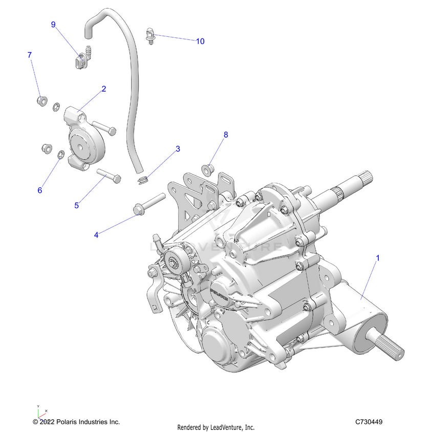 An Image of a Genuine Polaris Parts Schematic Diagram showing the schematic - DRIVE TRAIN: MAIN GEARCASE MOUNTING - 2025 POLARIS RANGER 570