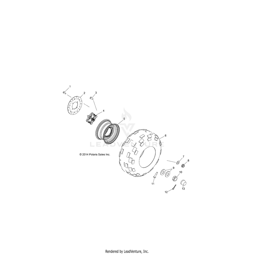 An Image of a Genuine Polaris Parts Schematic Diagram showing the schematic - WHEELS: REAR - 2015 POLARIS RANGER ETX